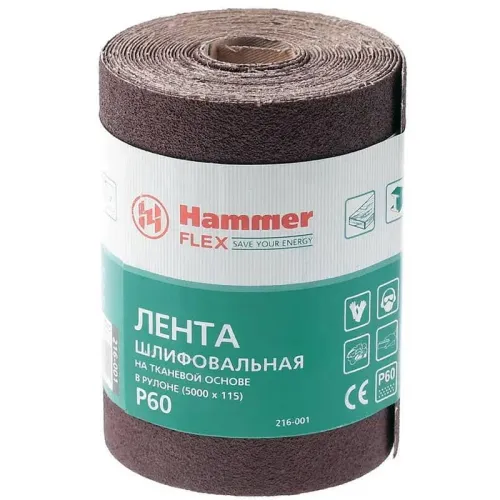 Лента шлиф. Hammer Flex 216-001, 115х5м, Р60, ткан. основа