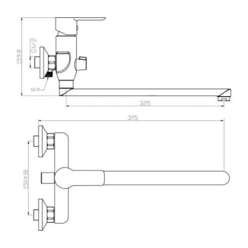 Смеситель для ванны 1/2" м/к шар/гусак ОС7602eco ОЛИМП