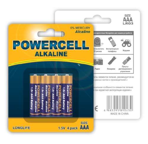 Батарейка POWERCELL ААА (мизинчик.) 4 шт в блистере 